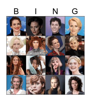 female celebrity Bingo Card