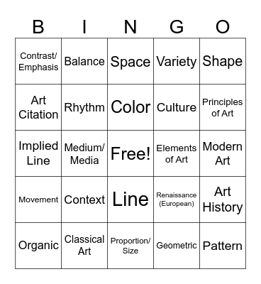 Sculpture 2, Module 1 Bingo Card