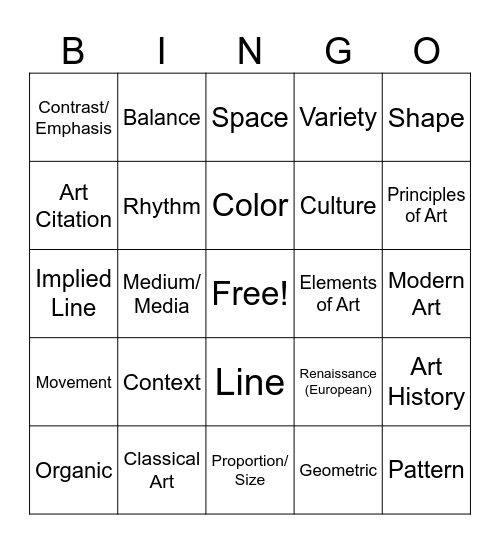 Sculpture 2, Module 1 Bingo Card