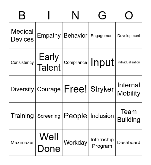 TA Team Bingo Card