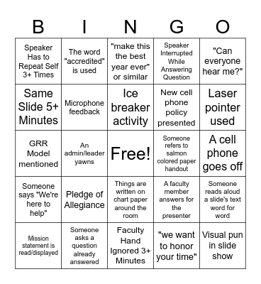 Back to School Meeting Bingo Card