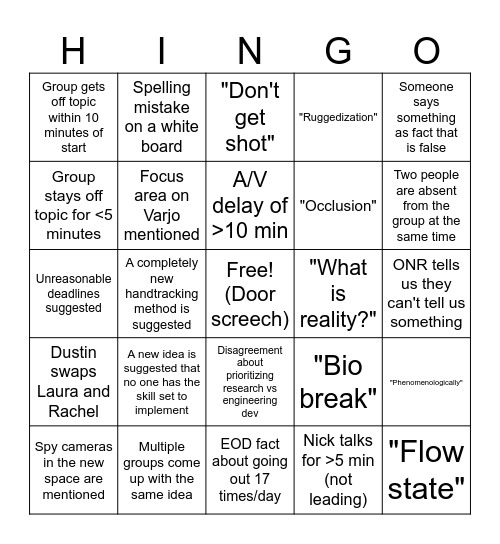 Wednesday Bingo Card