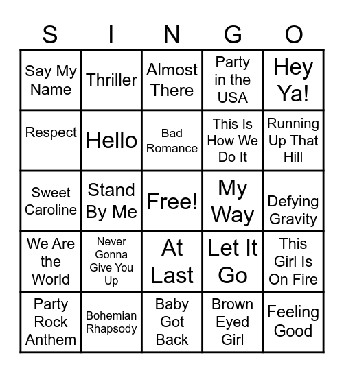 Singo Bingo Card