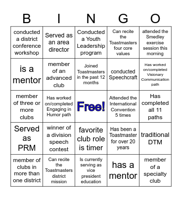 Region 5 Toastmasters Bingo Card