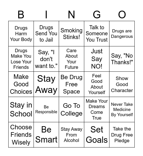 Drug Free Bingo Card