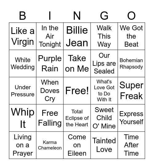 80's Music Bingo Card