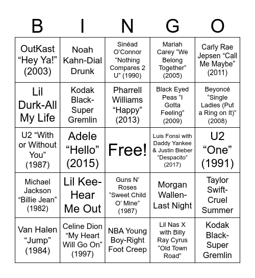 Music Bingo Card
