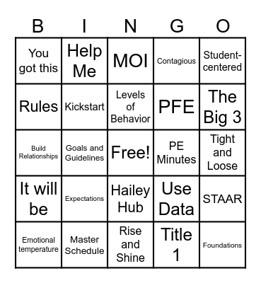 Back to School Bingo Card