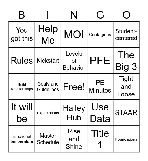 Back to School Bingo Card