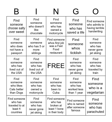 GET TO KNOW YOU Bingo Card