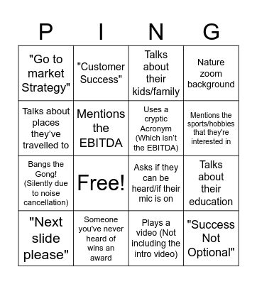 Weekly Pingo Bingo Card