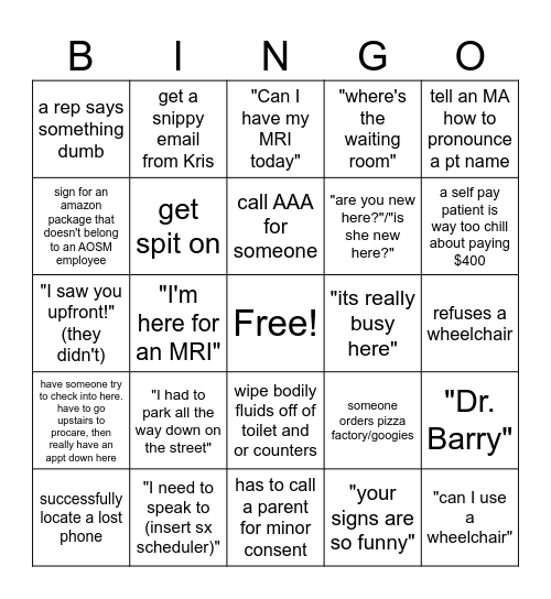 Reception Bingo Card