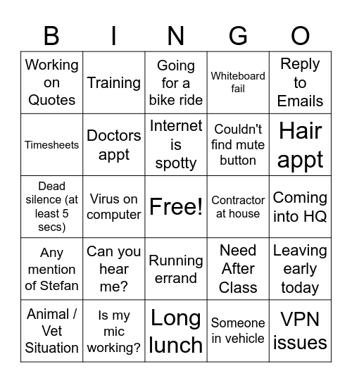 Stand-up Bingo Card