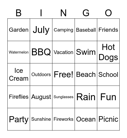 Summer Bingo Card