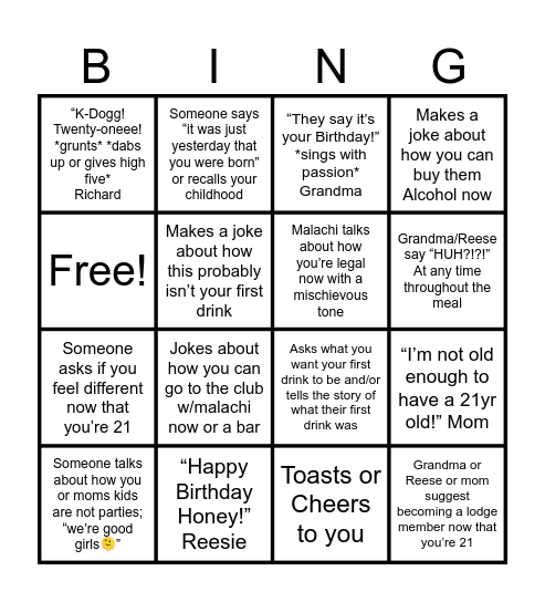 Katelyn’s Birthday Fiesta Bingo Card