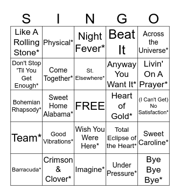Music Bingo Card