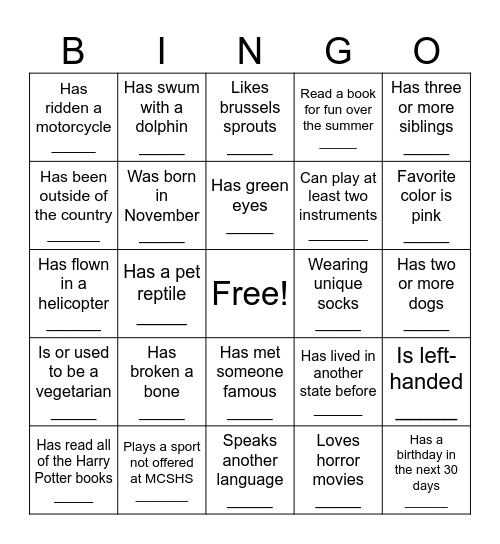 Untitled Bingo Card