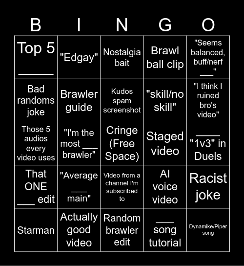 Clown Stars bingo Card