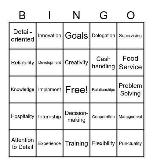 Resume Keywords BINGO Card