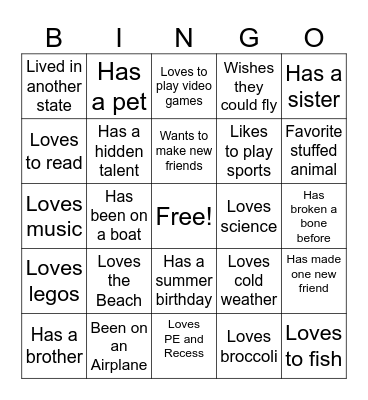 Get to Know me Bingo! Bingo Card