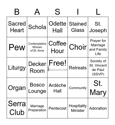 St. Basil's Catholic Bingo Card