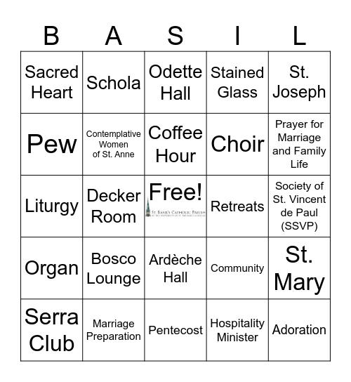 St. Basil's Catholic Bingo Card