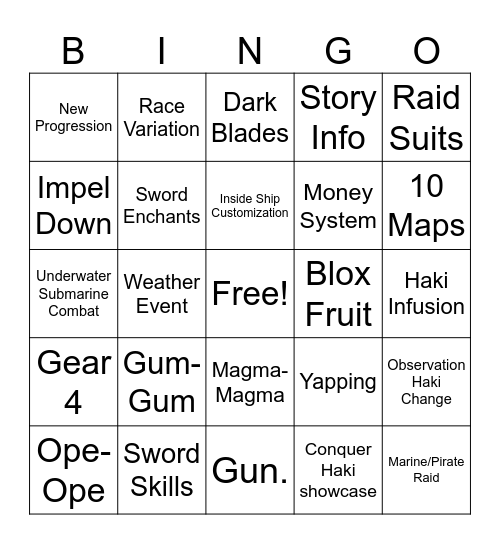 Rell Seas Bingo Card