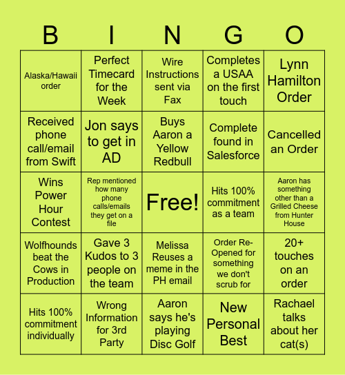 Wolfhound Bingo Card