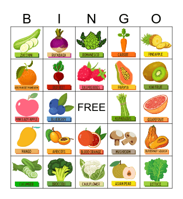 Fresh Fruit and Vegetable Bingo! Bingo Card