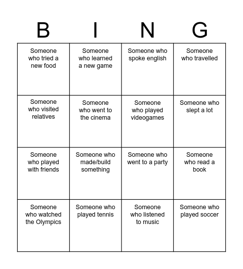 Holiday Bingo Card