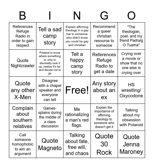 Gaines Bingo Card
