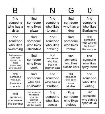 Find someone who....... Bingo Card