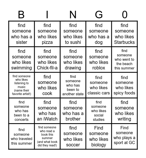 Find someone who....... Bingo Card