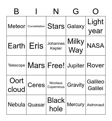 Space Bingo Card