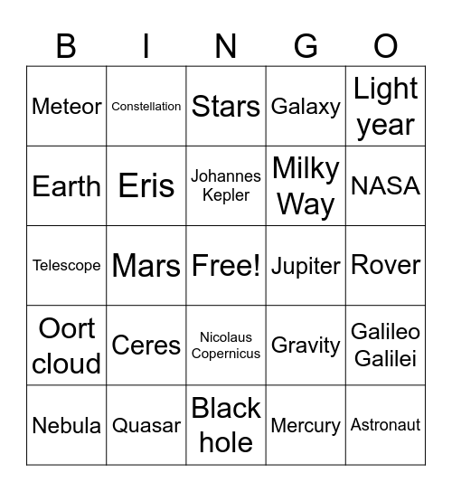 Space Bingo Card