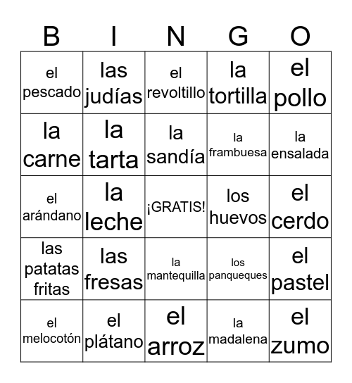 Lección 3- la comida -  Bingo Card