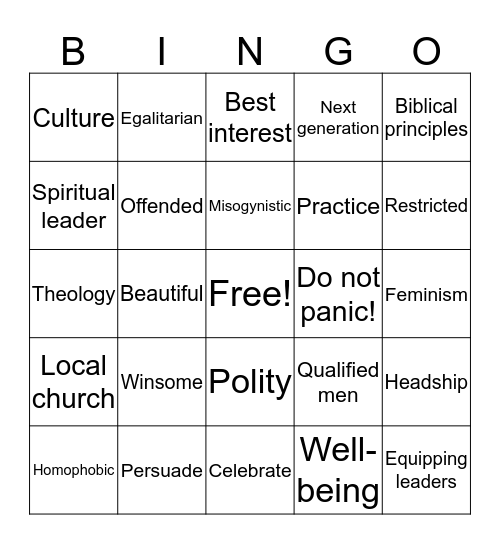 Complementarian Bingo Card