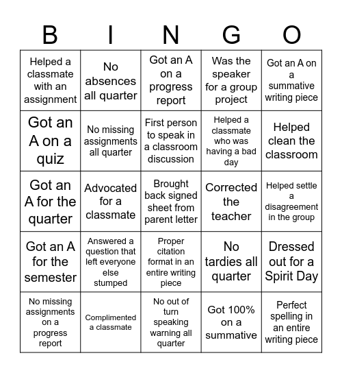 Mrs. Richardson's Class Bingo Card