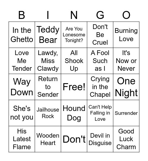 Elvis Bingo! Bingo Card