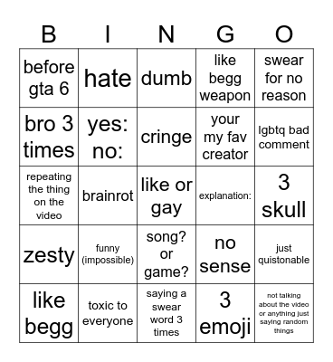 yt short bingo Card