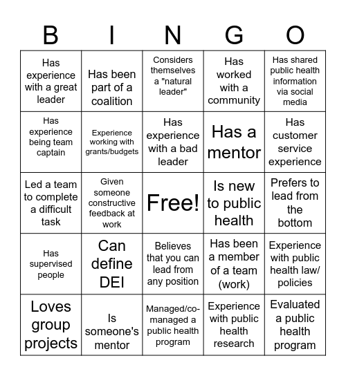 NWC PHP Leadership Bingo Card