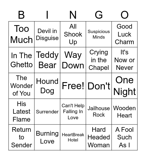 Elvis Bingo!! Bingo Card