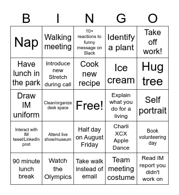 IM Bingo Cleo Bingo Card