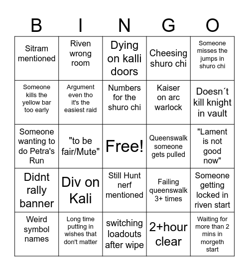 LAST WISH Bingo Card