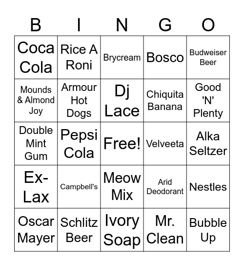 Commercial Jingle Bingo Card