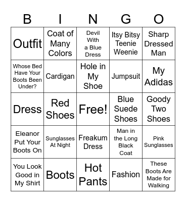 Fashion Fashion Fashion Bingo Card