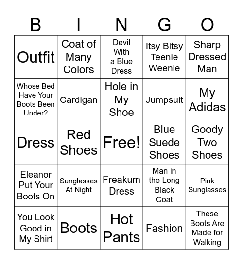 Fashion Fashion Fashion Bingo Card