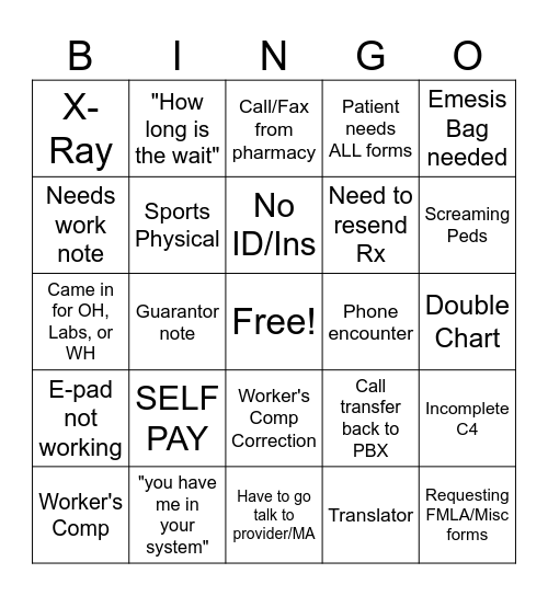 PAR BINGO Card