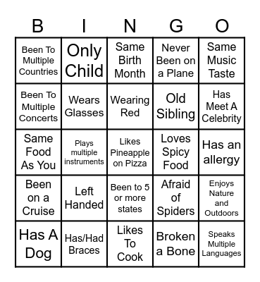 Ice Breaker Bingo Card