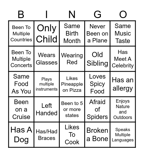 Ice Breaker Bingo Card